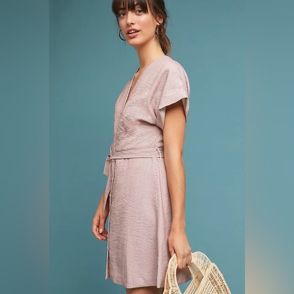 Striped V-Neck Button-Down Dress Anthropologie dRA - Picture 1 of 8